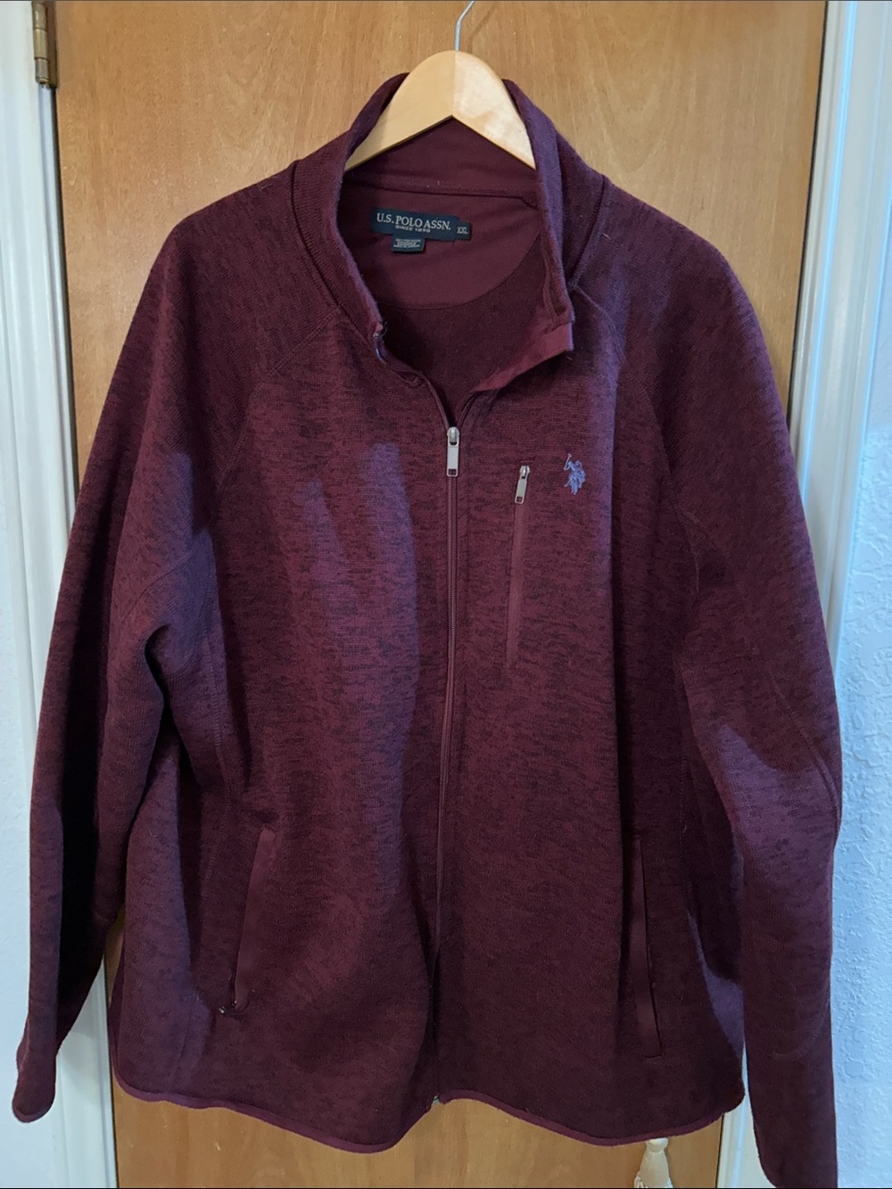 U.S. Polo Assn. Men's Maroon Full-Zip Sweater Jacket. XXL